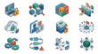 © raung - Collection of isometric icons representing cybersecurity, data management, and network security concepts.