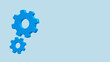 © AnnaShine - Technology 3D glass gear, blue cogwheel or two gears icon. Futuristic system network banner background with copy space. Digital maintenance web page banner, team building infographic.