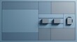 © Giggles - Clean modular workflow automation surface with task blocks moving into output dock, blue grey technology background, website hero banner copy space