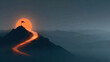 © MUBARAK - Concept of step-by-step achievement of goals with glowing path leading to the mountain peak flag of success business vision motivation growth mindset and leadership inspiration
