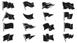 © Md - Collection of sixteen black flag with various waving shapes and silhouettes on white background