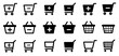 © 884 - ショッピングカートと買い物かごのUIアイコンセット（ECサイト・ネットショップ用のシンプルモノクロ素材、カート追加・削除のボタンパーツデザイン）
