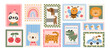 © Foxy Fox - Child poster. Kid room decor. Cartoon trendy playful print with cute characters. Animals, quotes on templates for playroom, kindergarten classroom. Vector concept