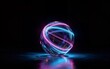 © YiuCheung - Neon-lit globe pulses with vibrant pink and blue light trails against a dark background.