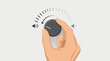 © Rahul - Flat vector illustration of human hands turning down a volume dial to reduce loud noise levels, representing silence, peaceful environment, control, and acoustic management in a minimalist style.