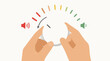 © AktarulHaque - Minimalist vector illustration of hands turning down a volume dial to reduce noise, representing stress management, mental health, quiet environment, and finding calm in a busy modern workspace.
