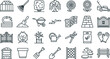 © MdSumon - Gardening and Landscaping Icon Collection with Outdoor Garden Tools, Greenhouse Supplies, Decorative Fencing, Plant Care Equipment and Backyard Nature Outline Vector Set
