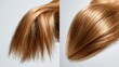 © Kristina - A side by side visual comparison panel showing dry damaged blonde hair tips with split ends on the left vs smooth shiny healthy hair on the right.