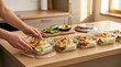 © tr144 - Healthy meal prep containers with grilled chicken vegetables and rice on kitchen counter