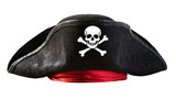 Black pirate hat with skull and crossbones emblem and red sash