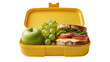 © Paul - Yellow lunch box with sandwich green apple, and grapes