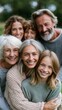 © Andrii Zastrozhnov - Smiling multigenerational family portrait outdoors with grandparents parents and children for warm background and banner use