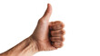 © Hannah - Male hand showing thumbs up gesture skin texture, white