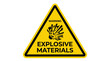 © Abdullah - Bright yellow triangular warning sign displaying a black explosive materials symbol and bold typography isolated on a clean white background for industrial safety and hazard