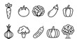 © aliful - Vegetable garden line icons set carrot tomato cabbage eggplant pepper onion broccoli cucumber pumpkin and tree