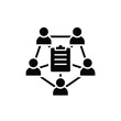 © RihamTeam - Team collaboration icon featuring stylized human silhouettes connected to a central document with lines teamwork cooperation partnership group network