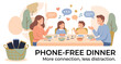 © Graphics_City - Family enjoying dinner together with phones in basket during meal Isolated on white background