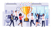 © Amena Akter - Business people celebrating with trophy award.