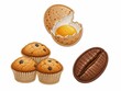 © Pixstora - Cracked egg with yolk muffins and roasted coffee bean embroidered patch digital illustration.