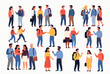 © The - Large set of flat vector people characters talking, walking, and socializing in couples and diverse friendly groups.