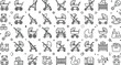 © MstLaky - Baby stroller carriage pram line icon set vector illustration for newborn childcare parenting toddler equipment toys isolated.