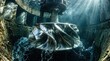 © gugam - Industrial turbine mechanism operating underwater with sunlight filtering through water
