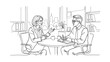 © arinda_BJ - A line art illustration of a business woman and a man having a meeting in an office.