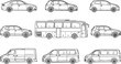 © ProPixel Studio - Vehicle profile vector symbols, precision CAD line art bus and car set for streetscape elevations, site plans and urban transport design