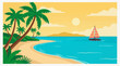 © Nomadic - Tropical Beach Landscape with Sailboat, Palm Trees, and Ocean View