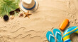 © Petar - Summer beach vacation background with copy space on sand. Generative AI.