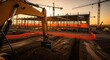 © Herman - Construction Site At Dusk With Yellow Excavator And Cranes Building Structure