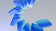 © ilham - Abstract 3D render of floating blue rounded squares forming a spiral pattern on a grey background. Minimalist tech concept