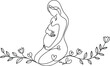 © abdurrouf - Minimalist single line drawing of a pregnant woman sitting on a flowery botanical vine with line art continuous line black and white pregnant pregnancy motherhood maternity minimalist artistic
