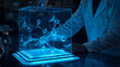 © bephoto - 日本人研究者が青いホログラム分子を操作する化学研究写真