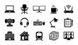 © Asset Aura - Remote work and home office icons set, 15 black vector glyph symbols for freelance and telecommuting, digital workspace and business technology elements