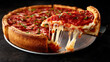 © Sergey - Cheese pull from delicious deep dish pizza with tomato sauce and fresh basil