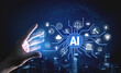 © InfiniteFlow - Futuristic Concept of Artificial Intelligence with Hand Reaching Out to Data Network Symbols Representing Various Fields of Technology and Law Fluxor.