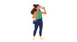 © Duran - Thirsty Traveler Quenches Her Thirst: A young woman with curly hair, wearing casual attire and a crossbody bag, stands outdoors and drinks from a water bottle.