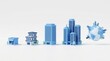 © Umnat - Illustration showing various company sizes ranging from small business to global corporation with building icons.