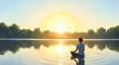 © atikah - A Serene Woman Meditating in a Peaceful Lake at Sunrise for Holistic Wellness and Mindful Inner Peace Reflection