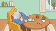© Gandi - Elderly woman relaxing at home with tablet.