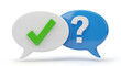 © MAHARDIKA - Two speech bubbles one with a green checkmark symbol and the other with a white question mark symbol on white background