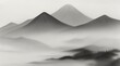 © camo maybe - 水墨画のスタイルで描かれた富士山と霧の美しい景観、日本の伝統的風景背景