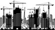 © Olga Ко - Schwarze Silhouette einer großen Baustelle in der Stadt mit Kränen und Wolkenkratzern. Vektor-Illustration.