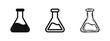 © drawing lines - Laboratory flask vector icon set in solid, outline, and doodle styles. Chemical beaker with liquid for science experiments.