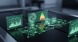 © Teh - Futuristic Digital Network Displaying Analytics Charts and Energy Efficiency Bar Graph for Business Insights