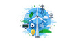 © Novia - Sustainable Wind Energy Concept with Turbine, Power Grid, and Green Technology Icons for Clean Electricity and Environmental Conservation Illustration
