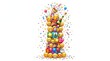 © Rehana - Festive emoji tower with party decorations, colorful celebration icons and confetti, vibrant 3D emoticons for birthday and holiday events isolated on White Background