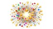 © Rehana - Festive celebration explosion with colorful emojis and party elements, vibrant holiday confetti burst, joyful birthday event decoration with stars and balloons isolated on White Background