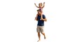 © Lucas - Happy father carrying his daughter on shoulders isolated on white background